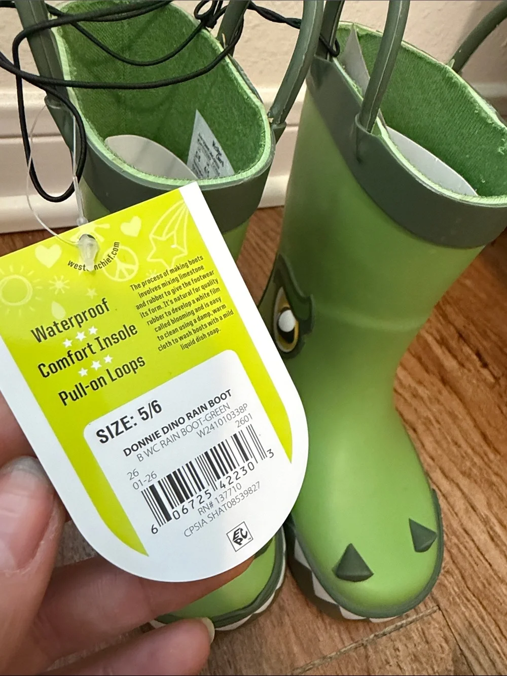 Western Chief Green Dinosaur Rain Boots for Kids